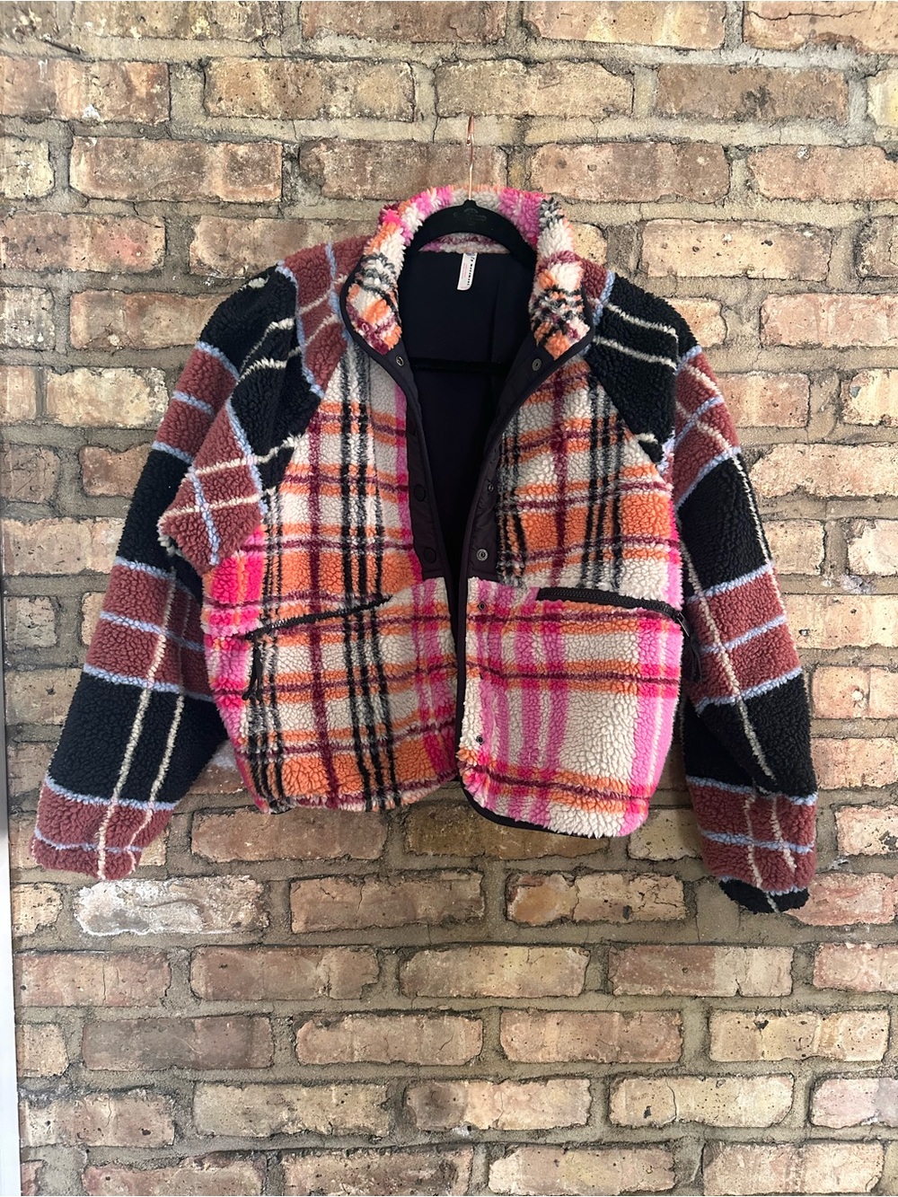 FP Movement Rocky Ridge Fleece Jacket Womens XS Plaid Autumn Combo Pink Orange